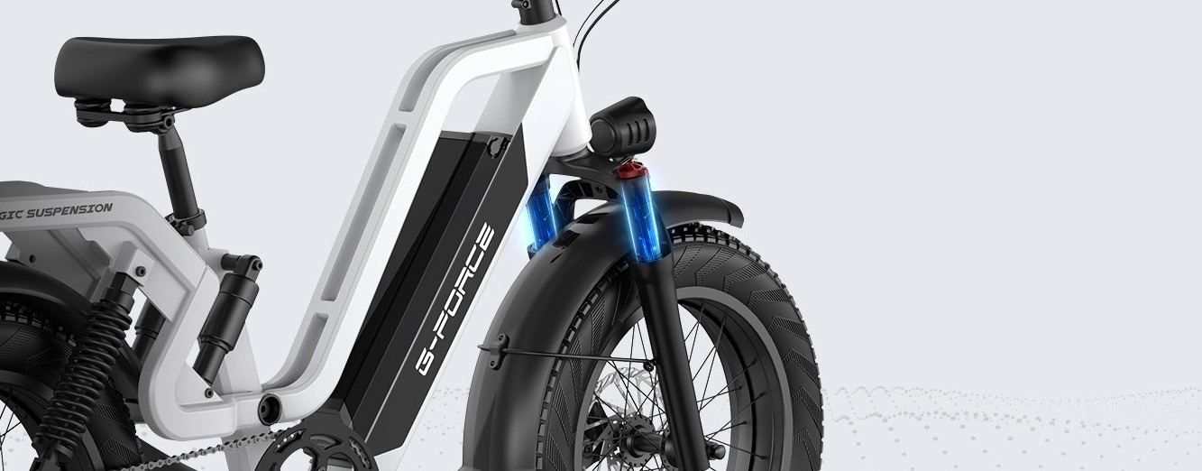 Dettaglio del telaio e della sospensione dell’e-bike a noleggio
